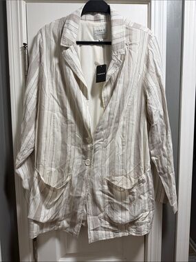 torrid Cream and Taupe Striped Linen-Blend Blazer new with tags 2x